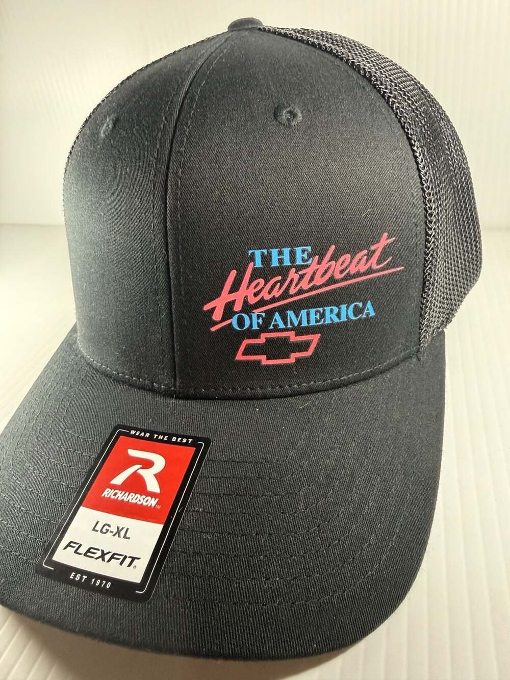Richardson 110 Flexfit Chevy The Heartbeat of America  Hat LG-XL OG pink/Blue